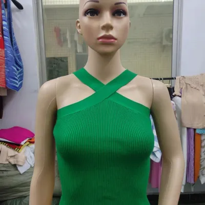 Women Sexy Basic Solid Color Rib-Knit Cross Strap Halter Neck Crop Top