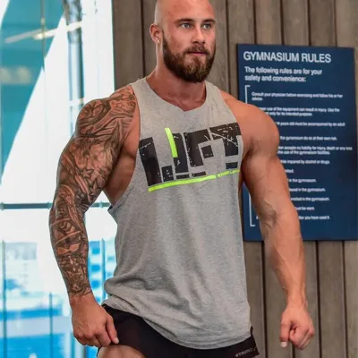 Men Casual Letter Print Round Neck Sports Vest