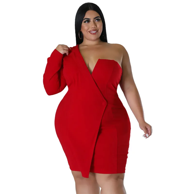 Women Plus Size Off Shoulder Long Sleeve Dress
