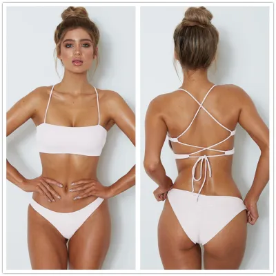 Women Sexy Solid Color Spaghetti Strap Bandage Bikini Swimwear