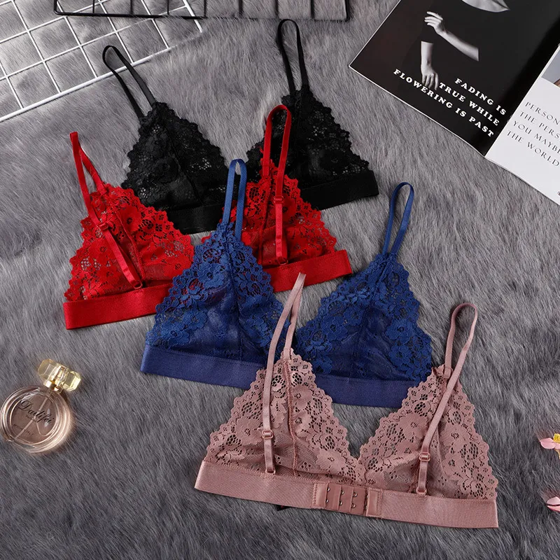 Women's Sexy Full Lace Rimless Triangle Cup Bra