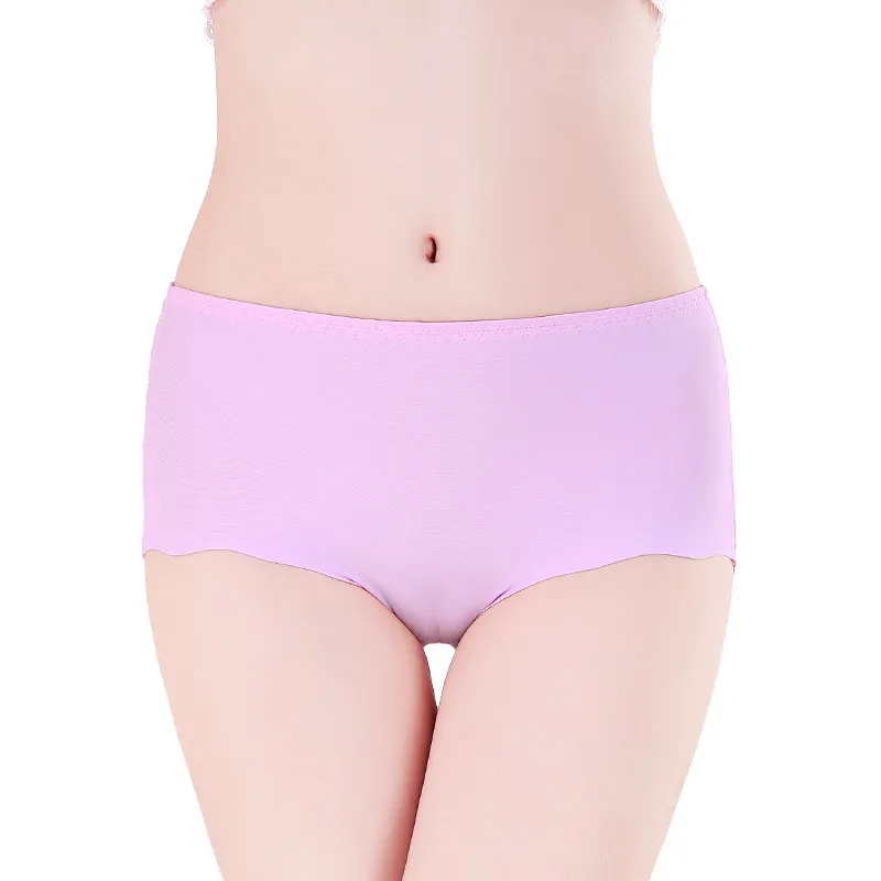 Shiusina Women's Non-Trace Ice Silk Breathable Midwaist Solid Color Underwear  Pink S 
