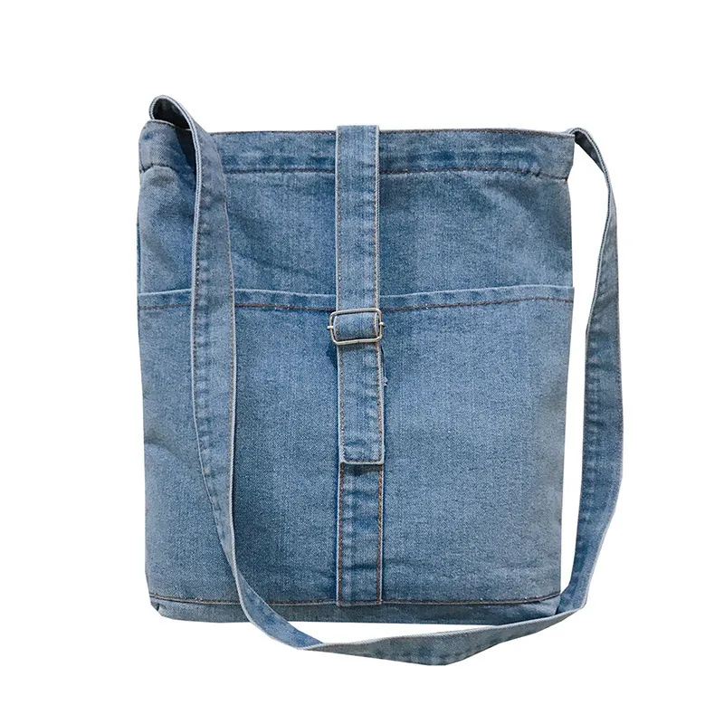 Women Fashion Denim Simple Large Capacity Shoulder Bag With Zipper