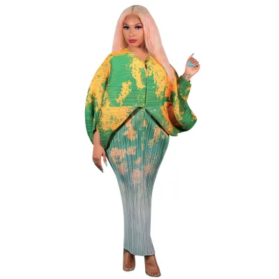 Plus Size V Neck Dolman Sleeve Printed Dress