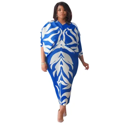 Plus Size V Neck Dolman Sleeve Printed Dress
