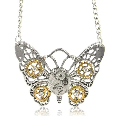 Steampunk Heart Mechanical Gear Vintage Insect Owl Butterfly Bee Alloy Pendant Necklace