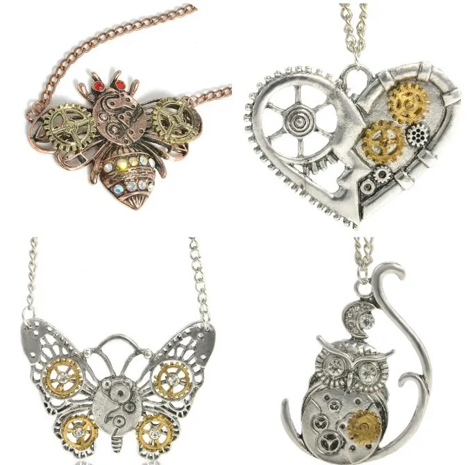 Steampunk Heart Mechanical Gear Vintage Insect Owl Butterfly Bee Alloy Pendant Necklace