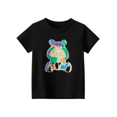 Children Kids Baby Fashion Boys Short Sleeve Cartoon Bear Print Round Neck Cotton T-Shirt