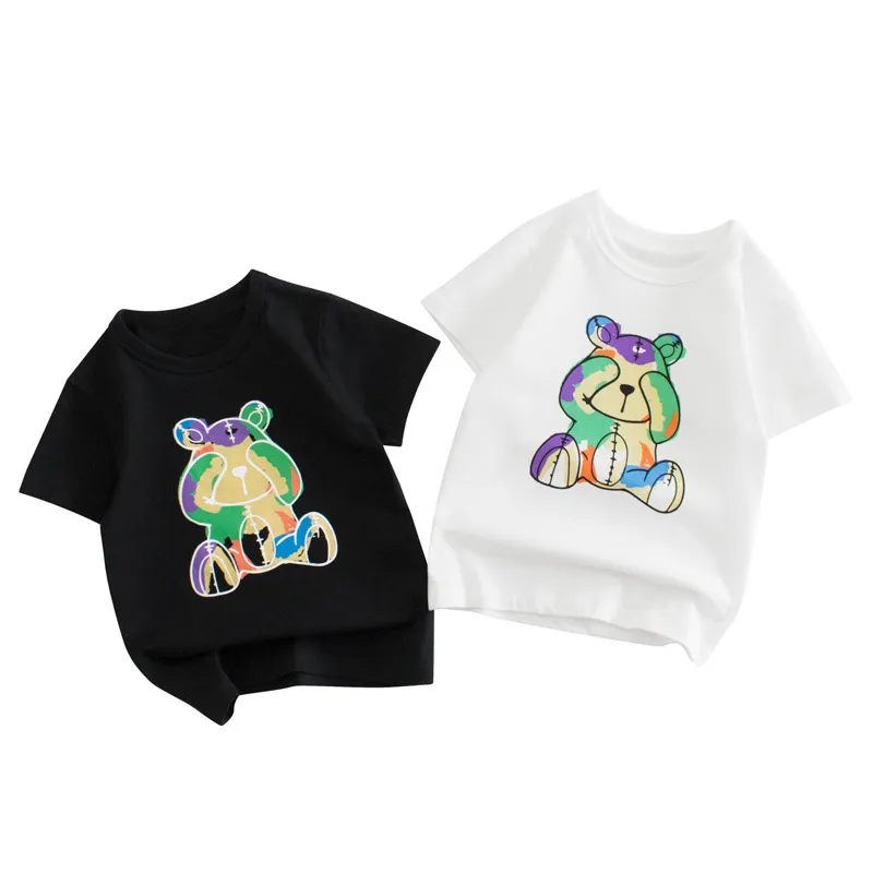 Children Kids Baby Fashion Boys Short Sleeve Cartoon Bear Print Round Neck Cotton T-Shirt