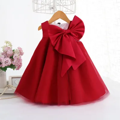 Girls Sleeveless Bow Mesh Princess Dress for Kids Toddlers - Chemical Fiber Blend, Polyester