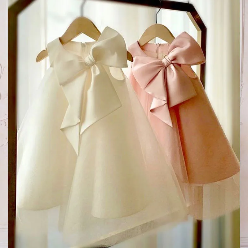 Girls Sleeveless Bow Mesh Princess Dress for Kids Toddlers - Chemical Fiber Blend, Polyester