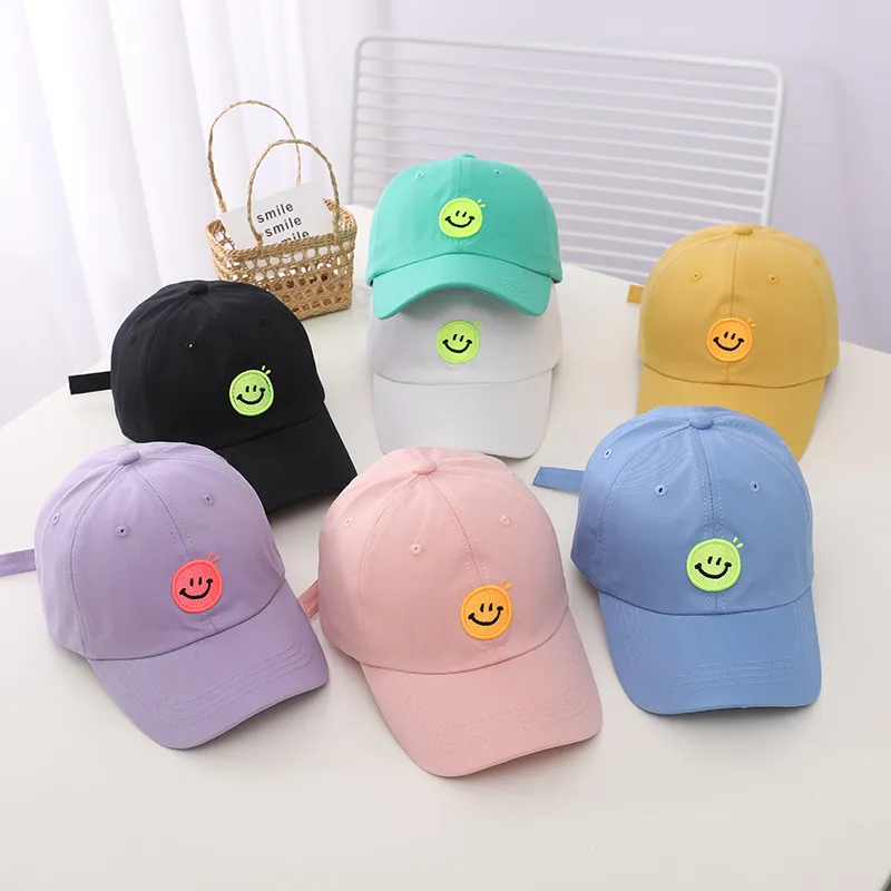 Children Kids Baby Fashion Girls Boys Embroidery Smiley Peaked Cotton Dome Cap