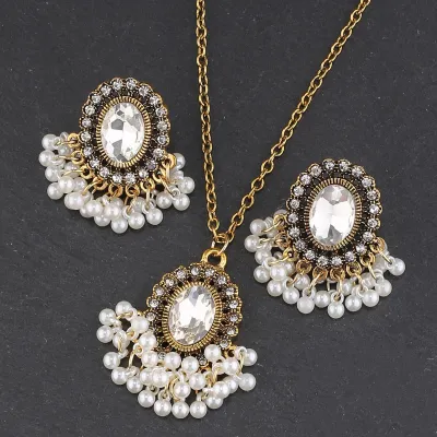 Women Bohemian Ethnic Style Earrings Necklace Combination Casual Jewelry Set