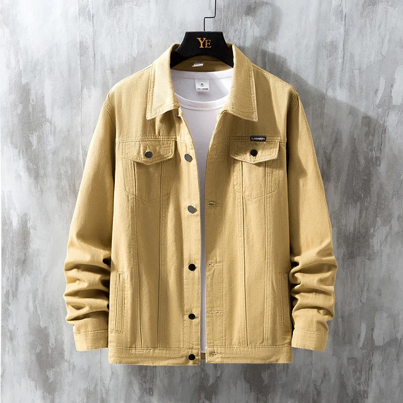 Men's Simple Cotton Denim Jacket Casual Workwear Long Sleeve