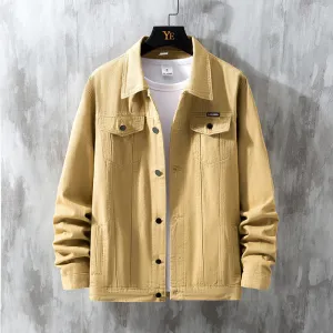Men's Simple Cotton Denim Jacket Casual Workwear Long Sleeve