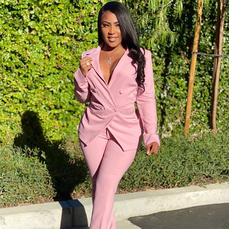 Women Casual Elegant Solid Color Long Sleeve Blazer And Pants Work Set