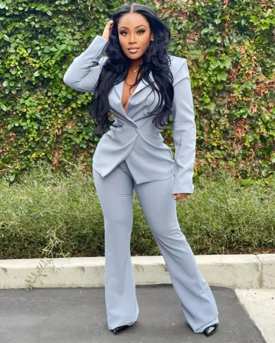 Women Casual Elegant Solid Color Long Sleeve Blazer And Pants Work Set
