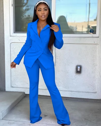 Women Casual Elegant Solid Color Long Sleeve Blazer And Pants Work Set