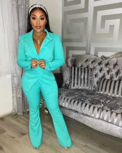 Women Casual Elegant Solid Color Long Sleeve Blazer And Pants Work Set