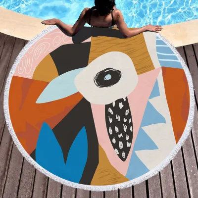 Watercolor Geometric Pattern Abstract Glasses Portrait Digital Printing Tassel Beach Towel