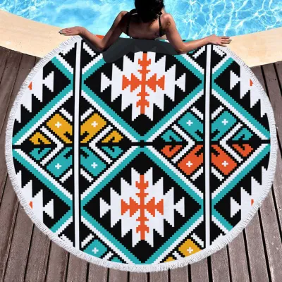 Watercolor Geometric Pattern Abstract Glasses Portrait Digital Printing Tassel Beach Towel