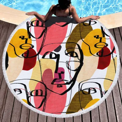 Watercolor Geometric Pattern Abstract Glasses Portrait Digital Printing Tassel Beach Towel