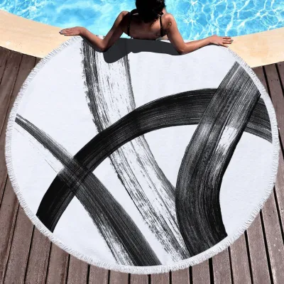 Watercolor Geometric Pattern Abstract Glasses Portrait Digital Printing Tassel Beach Towel