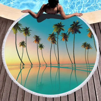 Coconut Tree Digital Printing Tassel Round Beach Towel