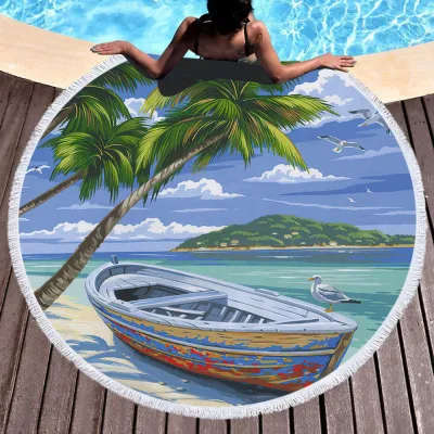 Coconut Tree Digital Printing Tassel Round Beach Towel