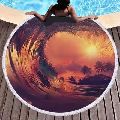 Coconut Tree Digital Printing Tassel Round Beach Towel