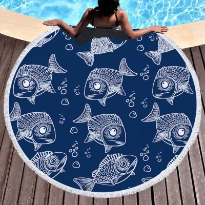 Flamingo Digital Print Tassel Round Beach Towel