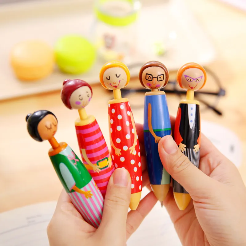 Cartoon Doll Villain Student Press Ballpoint Pen - Plastic Shell Oily Ink for Office Stationery