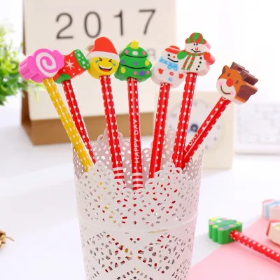 Cartoon Pattern Pencil With Eraser Stationery Writing Pen Wooden HB Lead
