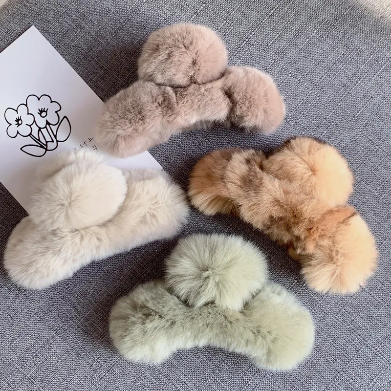 Wholesale Women Cute Plush Solid Color Hair Clip Hair Accessories