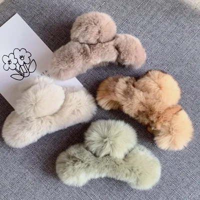Wholesale Women Solid Color Cute Plush Hair Clip Hair Accessories