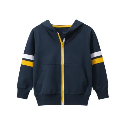Children Kids Baby Boys Long Sleeve Stripes Basic Hoodies Zip Front Jacket