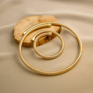 Women Exaggerated Snake Bone Multi-Layer Ring Buckle Collar Bracelet Set