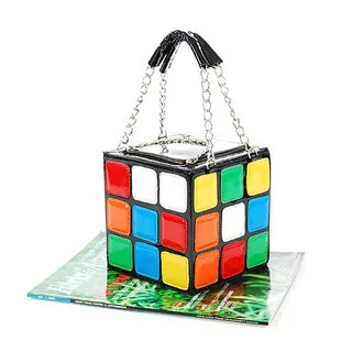 Women Fashion Cute Rubik's Cube Shape Handbag PU Solid Color Box Bag