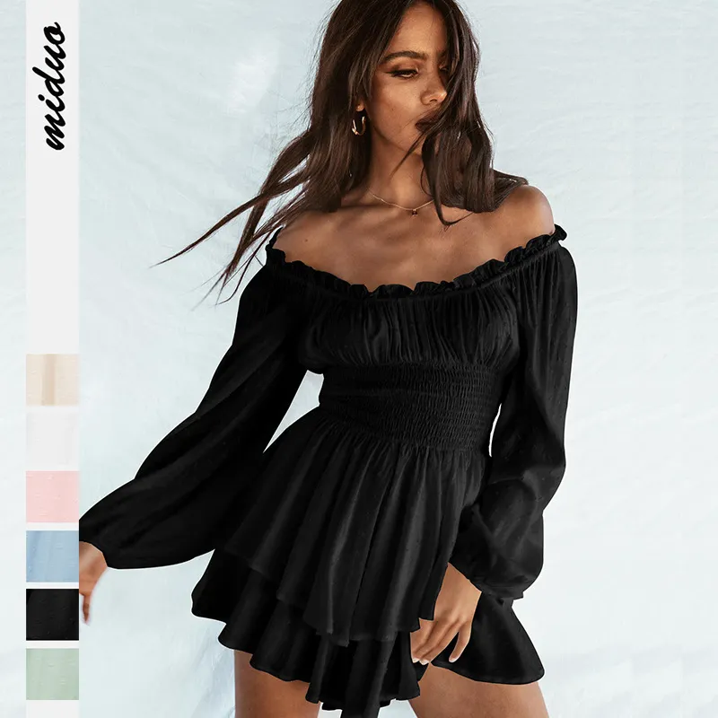 Women's Off Shoulder Ruffle Rompers - Street Hipster Style, Polyester Fabric, High Waist Loose Fit