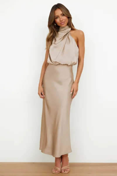 Women's Elegant Halter Sleeveless Midi Dress