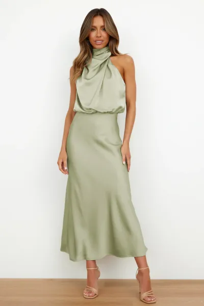 Women's Elegant Halter Sleeveless Midi Dress