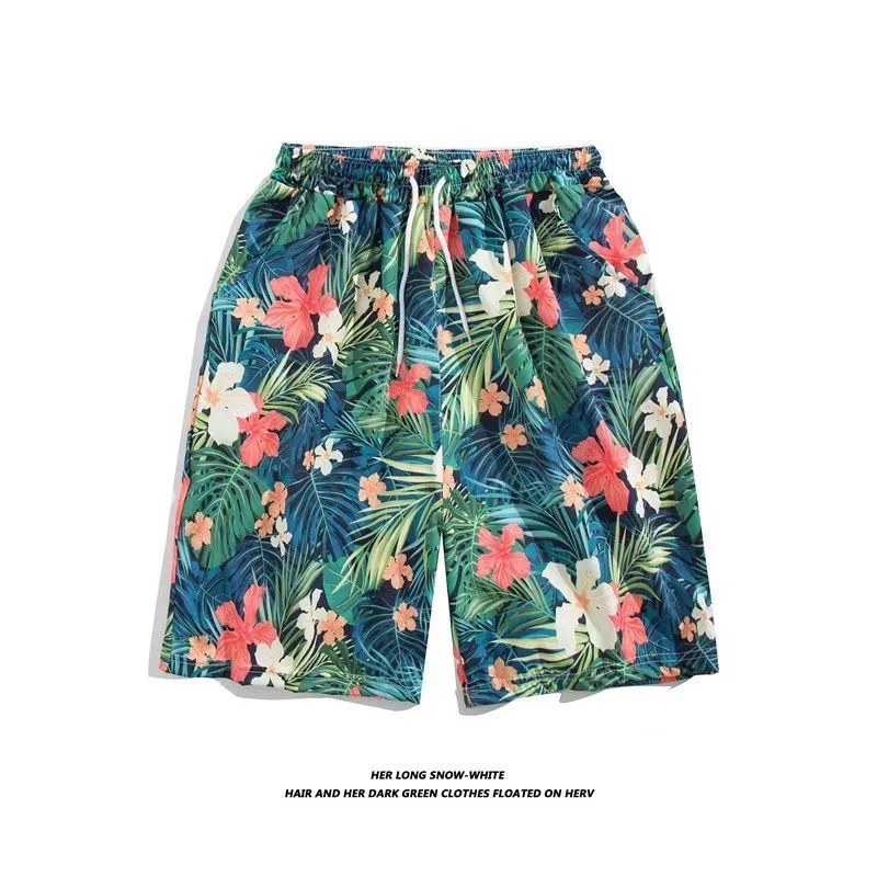 Men Casual Quick-Drying Printed Loose Beach Shorts Polyester