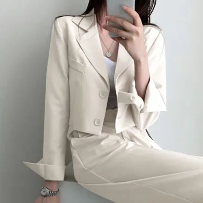 Slim Long Sleeve Solid Color Women Blazer And Pant Sets