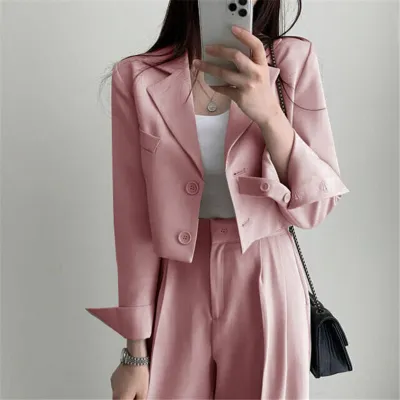 Slim Long Sleeve Solid Color Women Blazer And Pant Sets