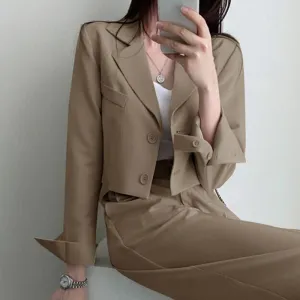 Slim Long Sleeve Solid Color Women Blazer And Pant Sets