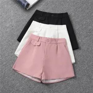 Women Solid Color High Waist Loose Wide-Leg Casual Shorts Large Size