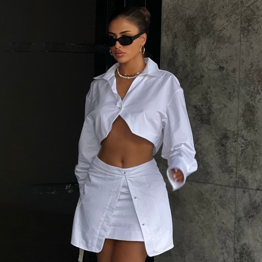 Wholesale Women Sexy Hot Girl Long-Sleeved Cropped Shirt
