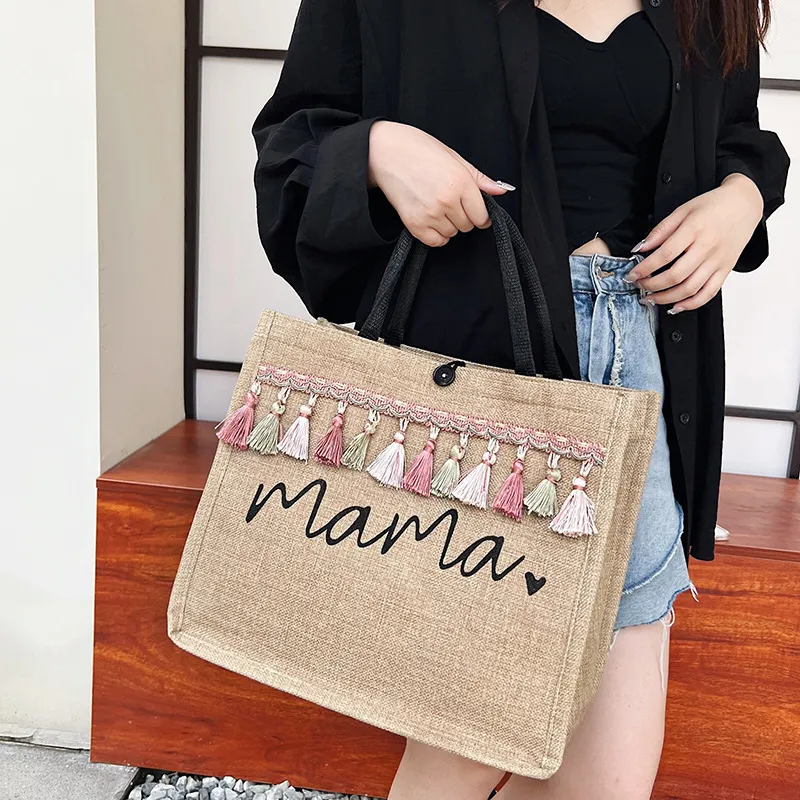 Women Fashion Cotton Linen Alphabet Large Capacity Canvas Tote Bag