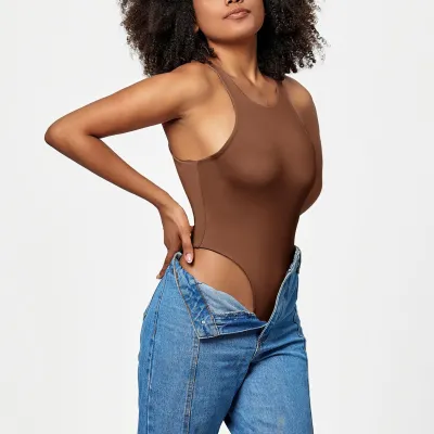Women's Fashion Basic Solid Color Sleeveless Crewneck Bodysuit