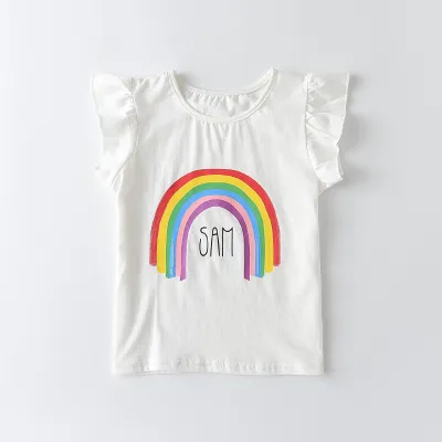 Girls Baby Unicorn Print Ruffle Sleeve T-Shirt Round Neck Cotton Top